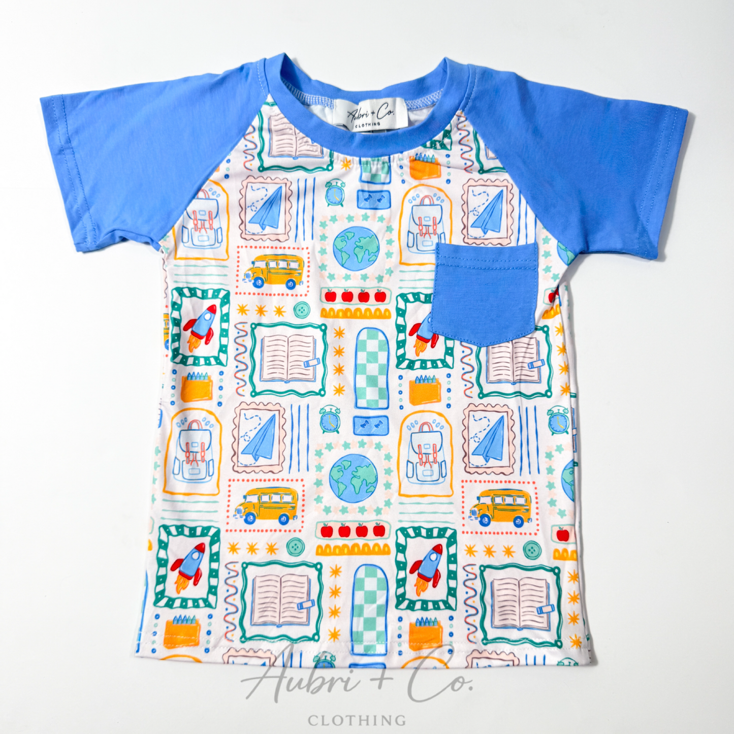 Blue School Doodle Pocket Tee