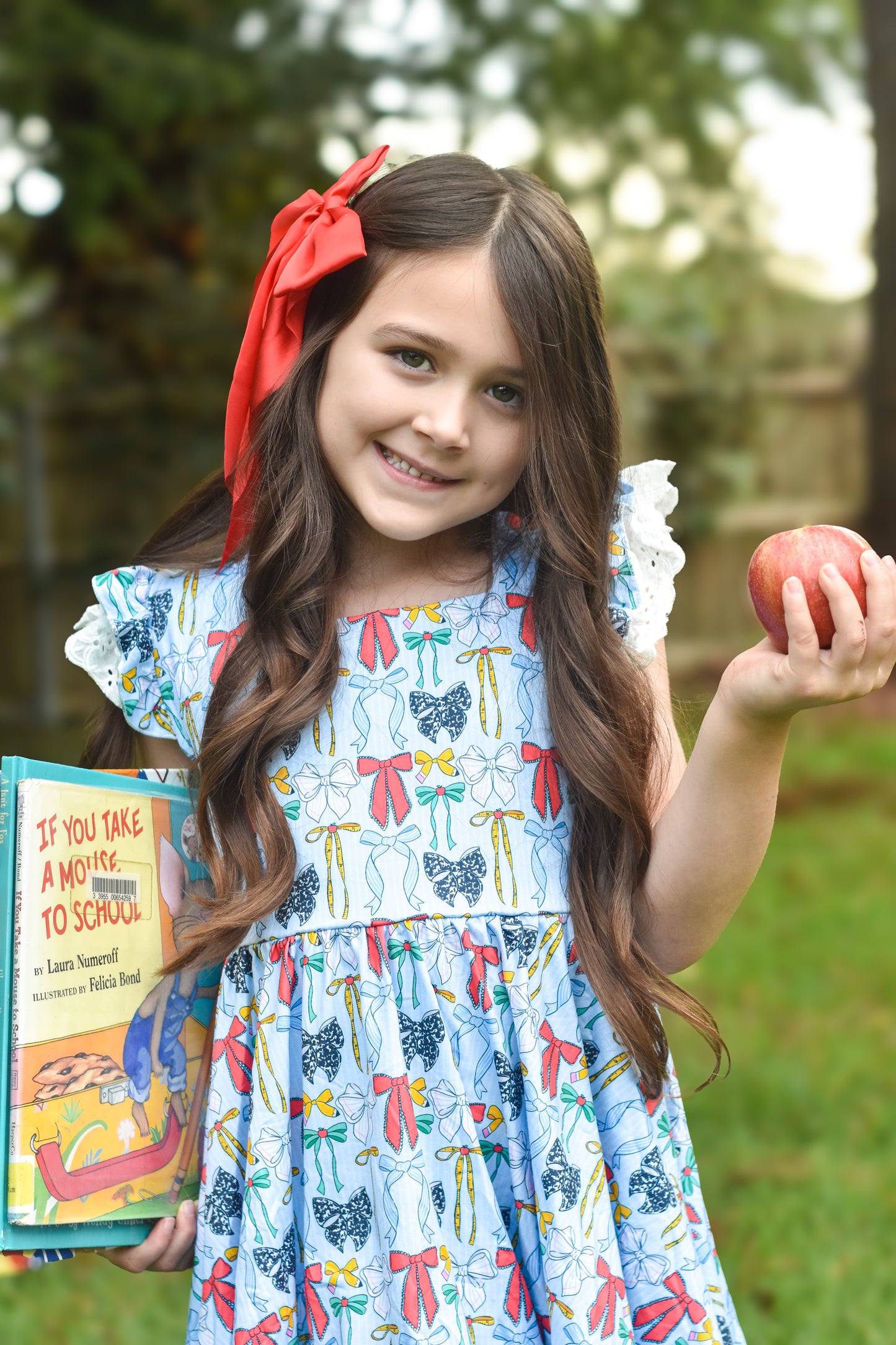 School Bows Lace Hidden Pocket Twirl Dress