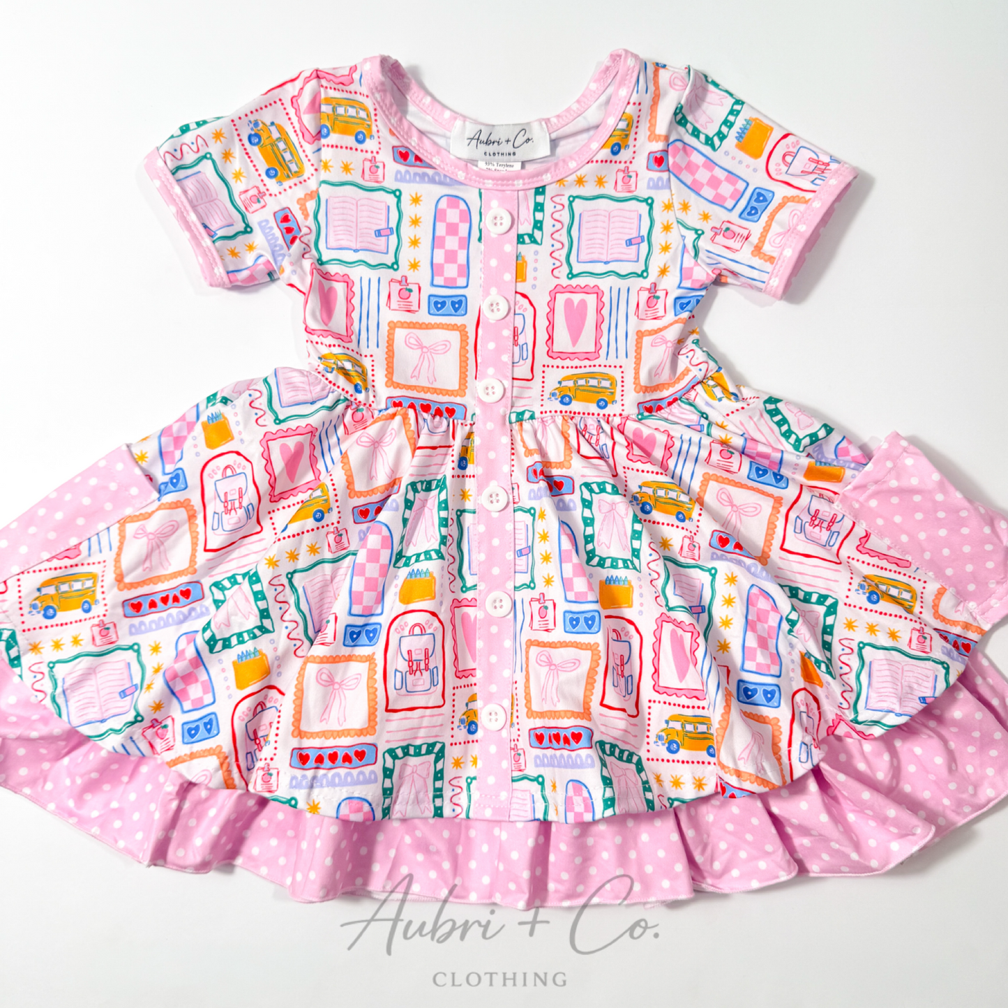 Pink School Doodles Pocket Twirl Dress