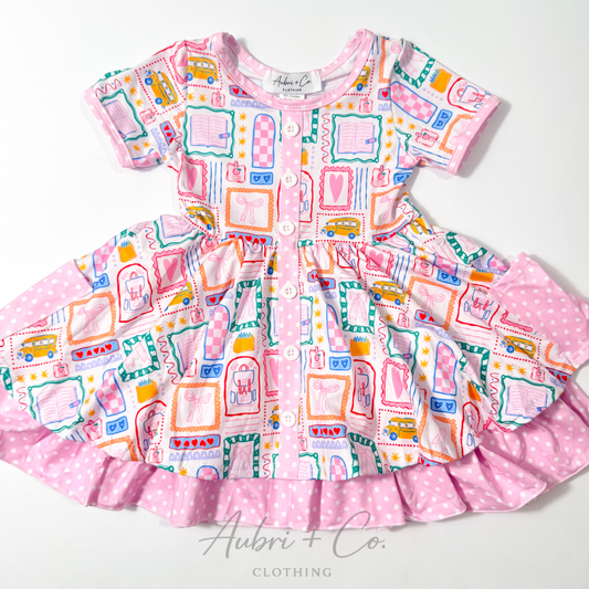 Pink School Doodles Pocket Twirl Dress