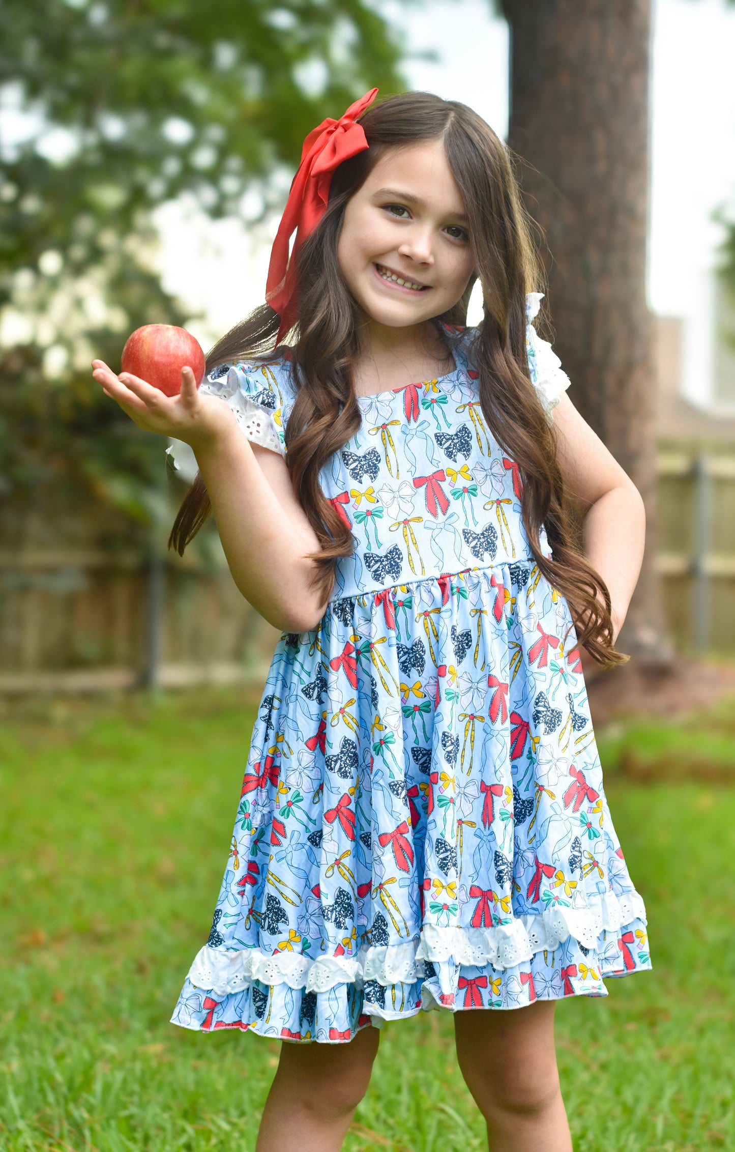 School Bows Lace Hidden Pocket Twirl Dress