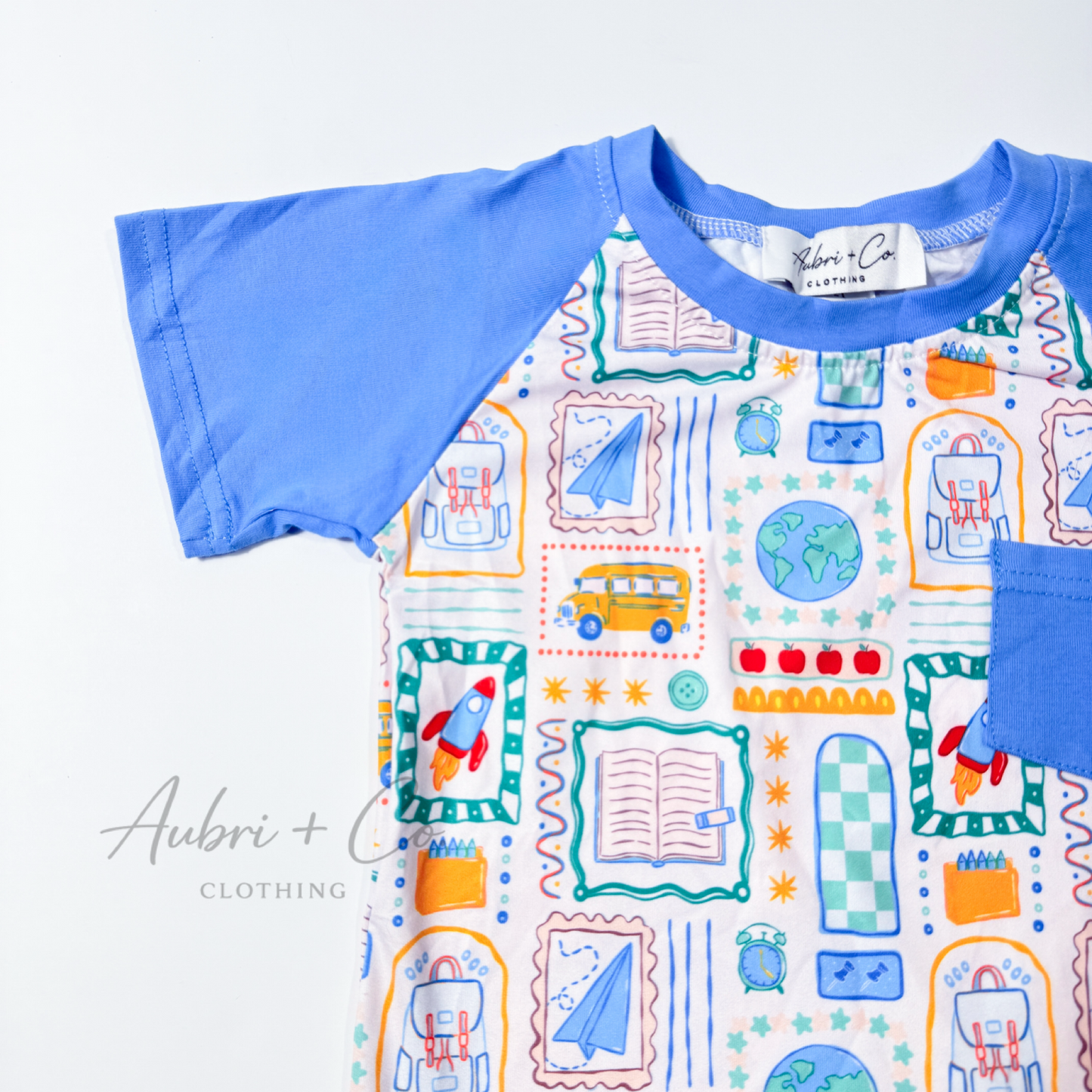 Blue School Doodle Pocket Tee