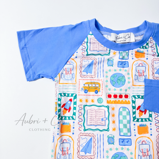 Blue School Doodle Pocket Tee