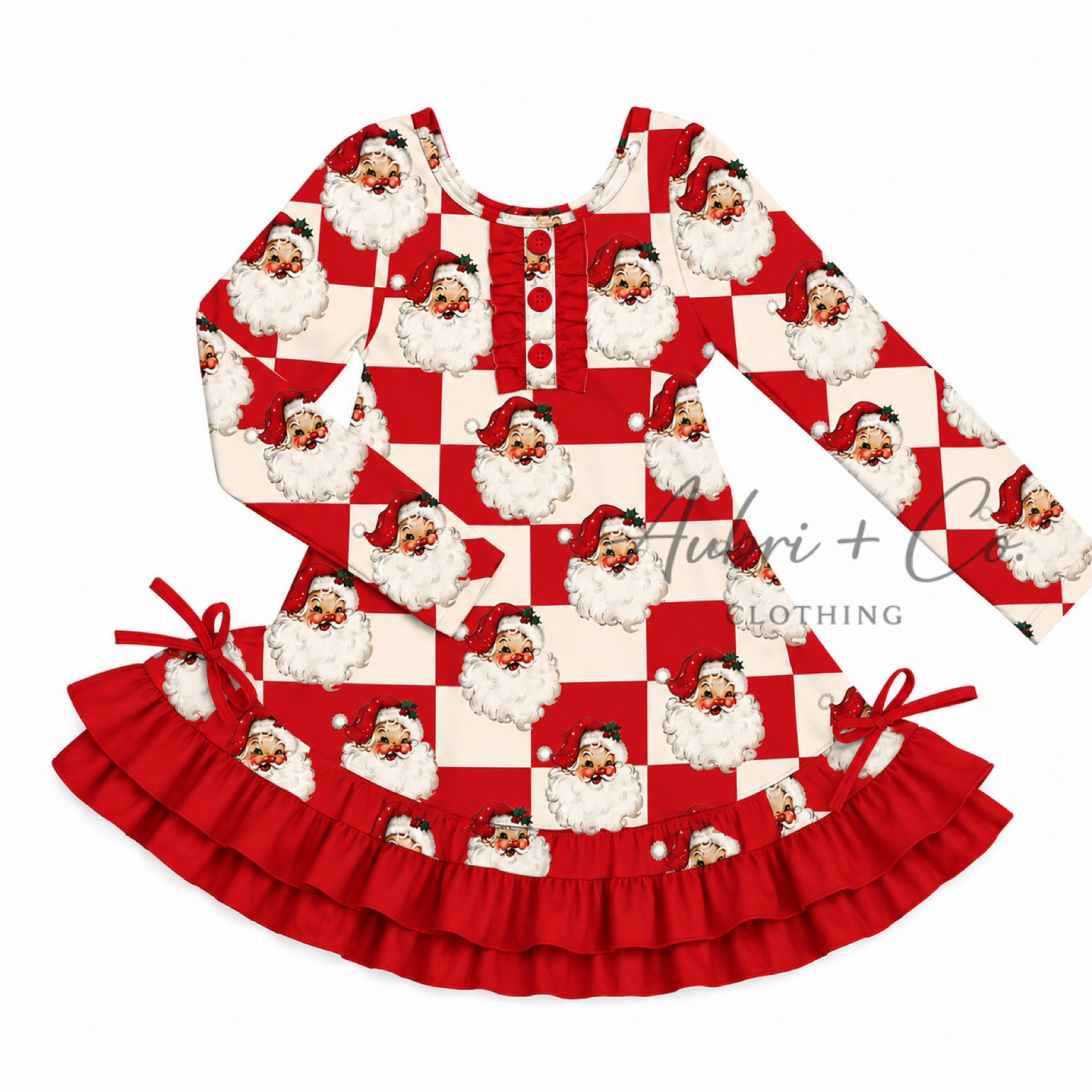 Retro Checker Santa Ruffle Pajama Dress