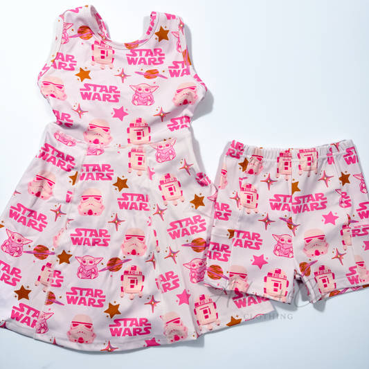 Pink Galaxy Athletic Yoga Dress + Short Set