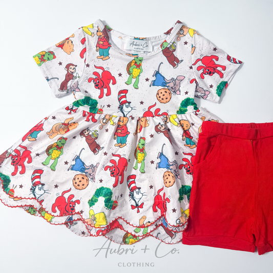 Book Friends Scallop Tunic Short Set