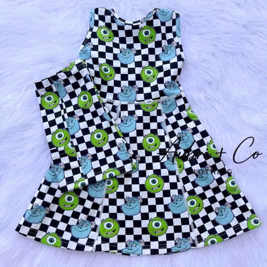 Checker Monster Athletic Yoga Dress + Short Set