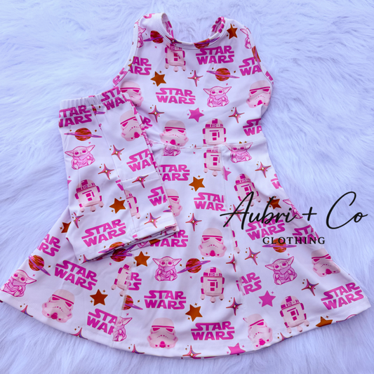 Pink Galaxy Athletic Yoga Dress + Short Set