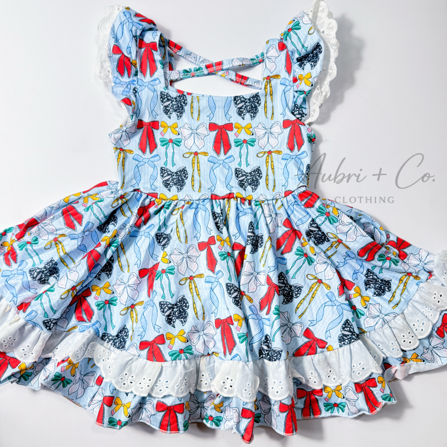 School Bows Lace Hidden Pocket Twirl Dress