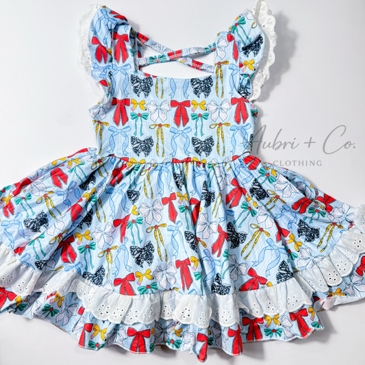 School Bows Lace Hidden Pocket Twirl Dress