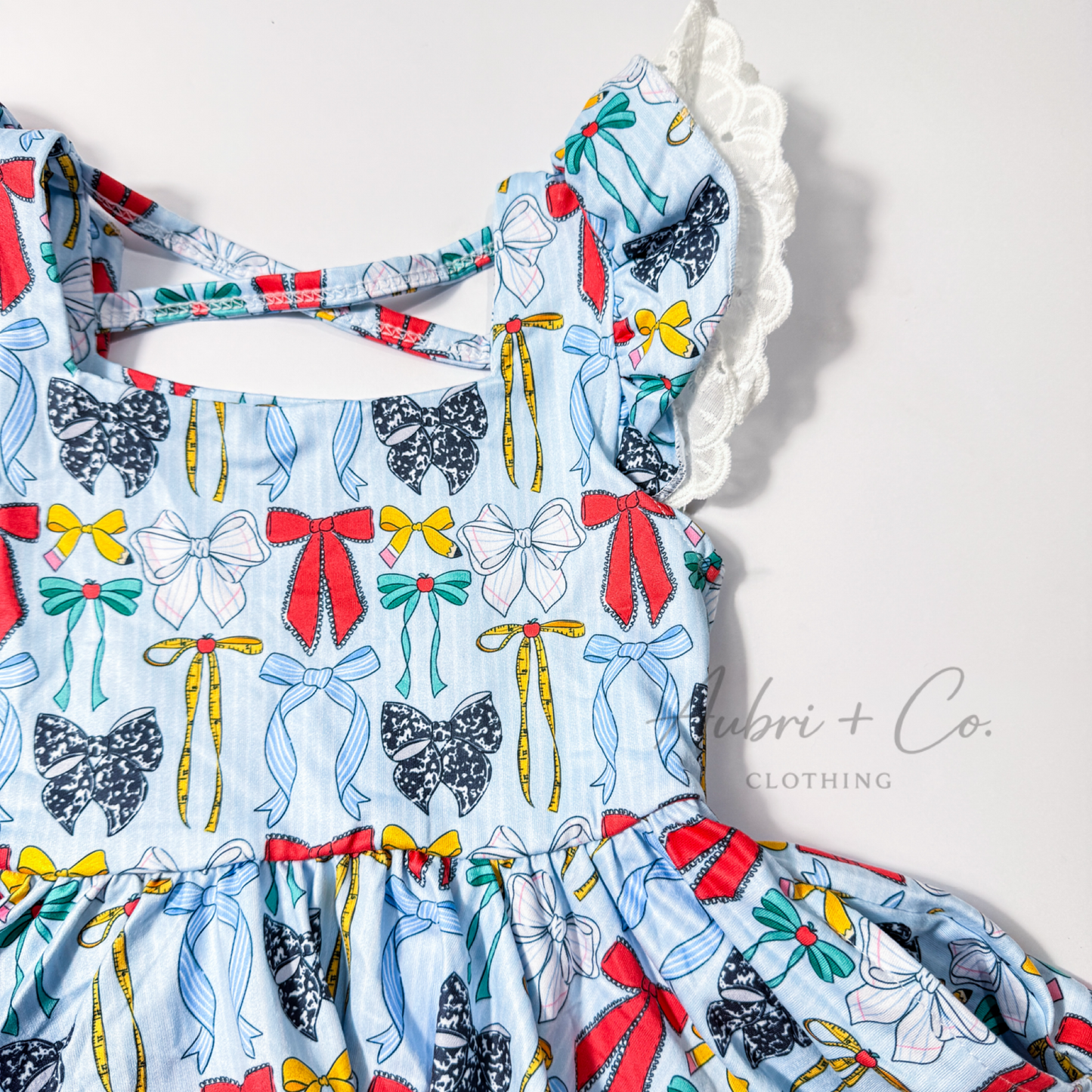 School Bows Lace Hidden Pocket Twirl Dress