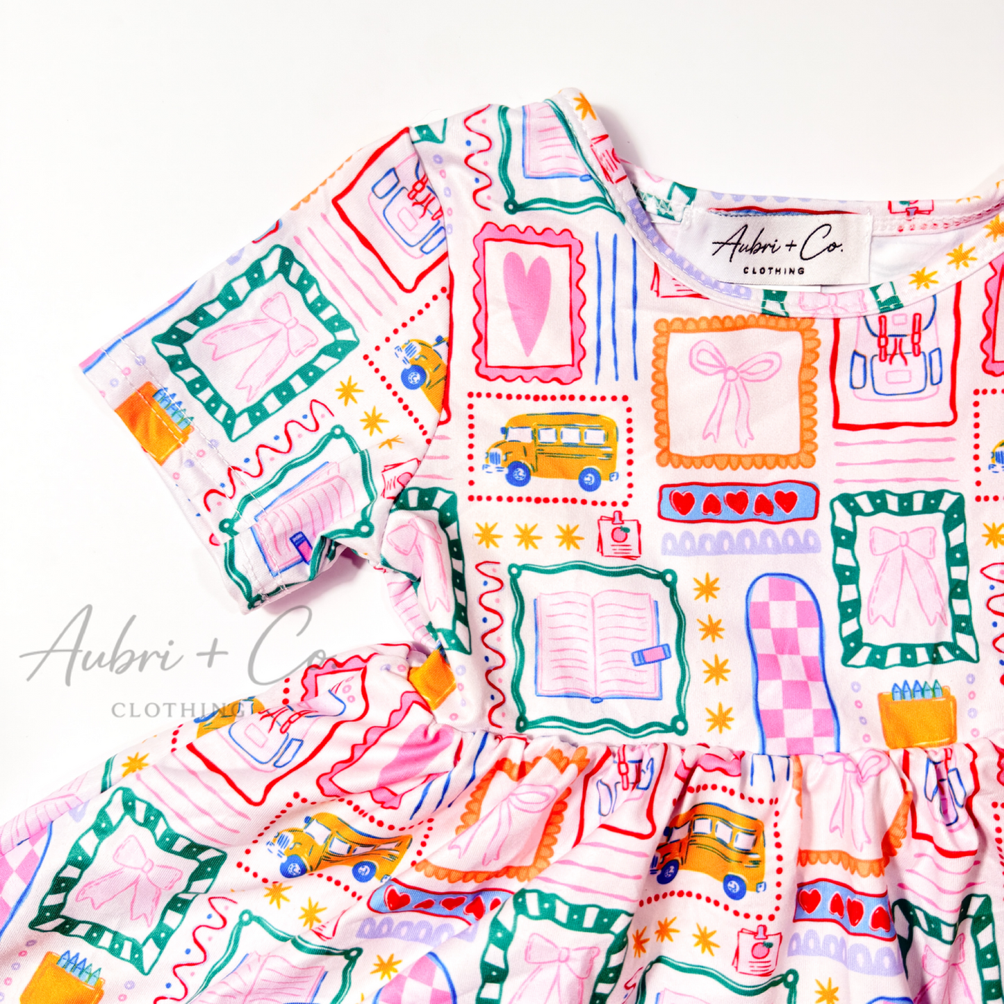 Pink School Doodles Scallop Tunic Short Set