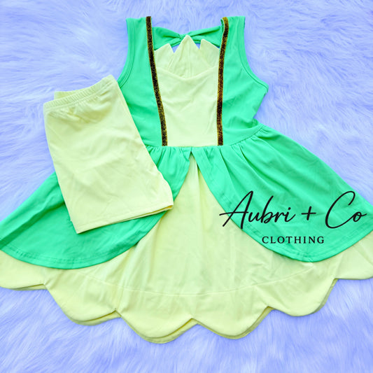 Bayou Princess Bow Back Athletic Yoga Dress + Short Set