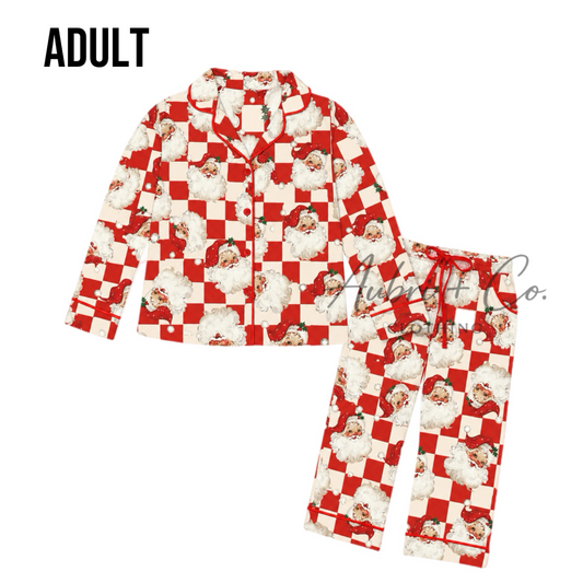 ADULT Retro Checker Santa Pajama Set
