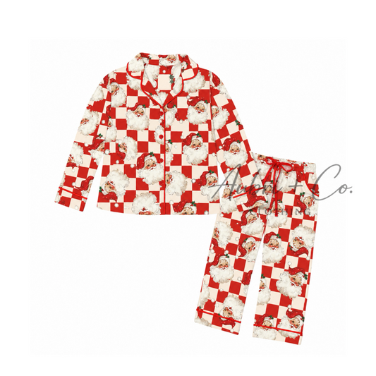 Retro Checker Santa Pajama Set
