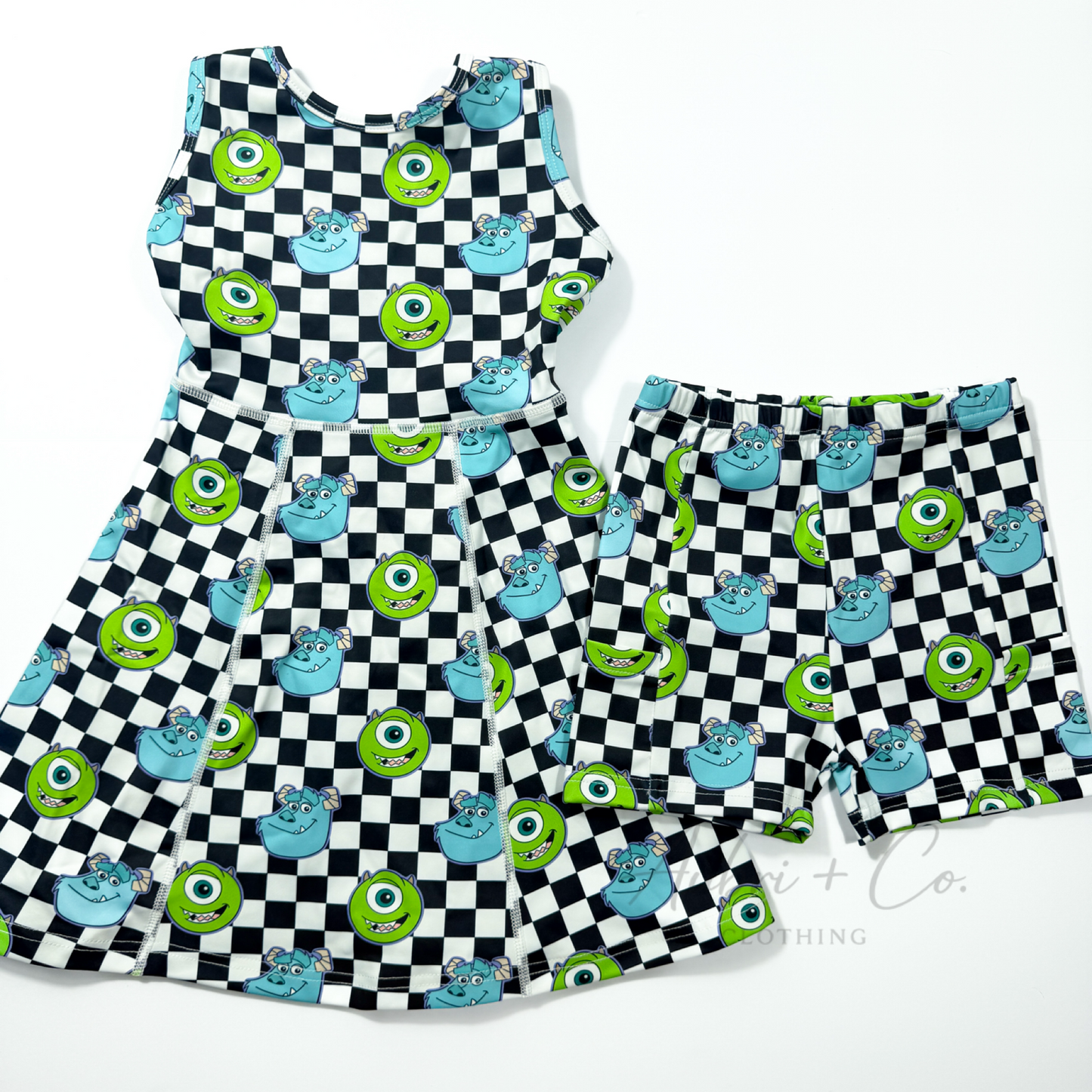 Checker Monster Athletic Yoga Dress + Short Set