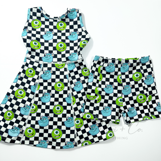 Checker Monster Athletic Yoga Dress + Short Set