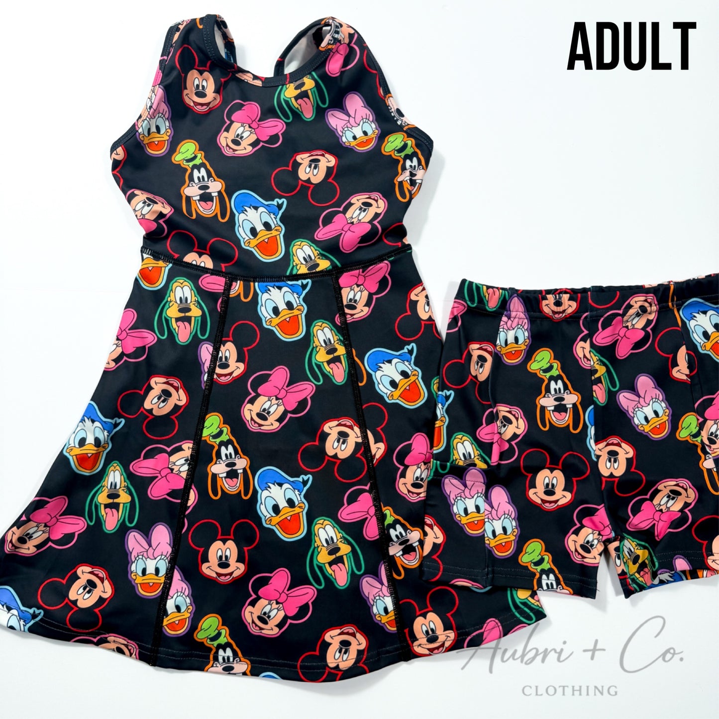 ADULT Neon Friends Athletic Yoga Dress + Short Set
