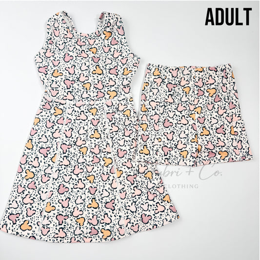 ADULT Leopard Mouse Athletic Yoga Dress + Short Set