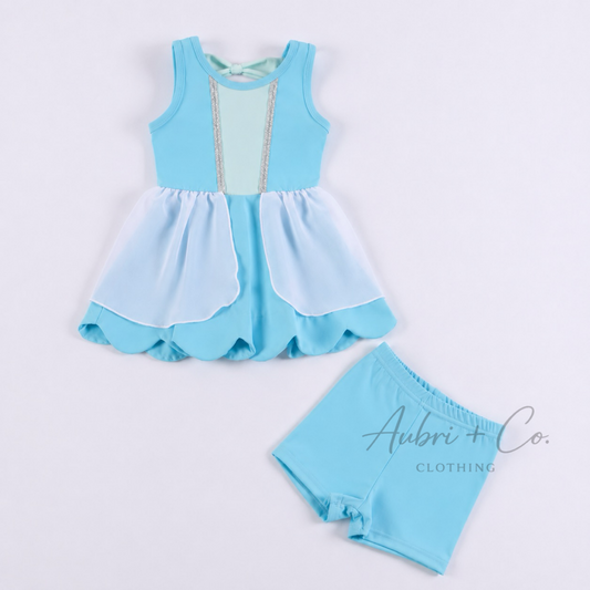 Glass Slipper Princess Bow Back Athletic Yoga Dress + Short Set AUG VAULT