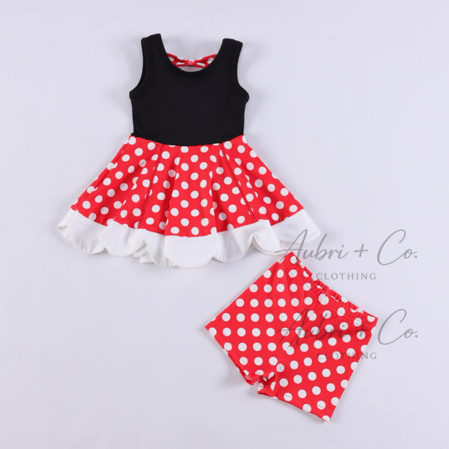 Red Polka Dot Bow Back Athletic Yoga Dress + Short Set AUG VAULT