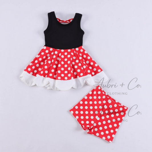 Red Polka Dot Bow Back Athletic Yoga Dress + Short Set AUG VAULT