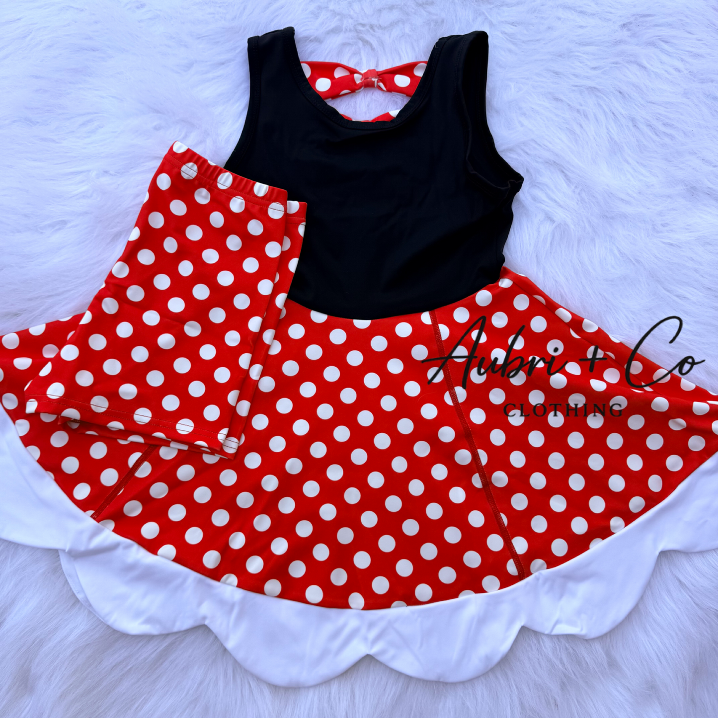 Red Polka Dot Bow Back Athletic Yoga Dress + Short Set
