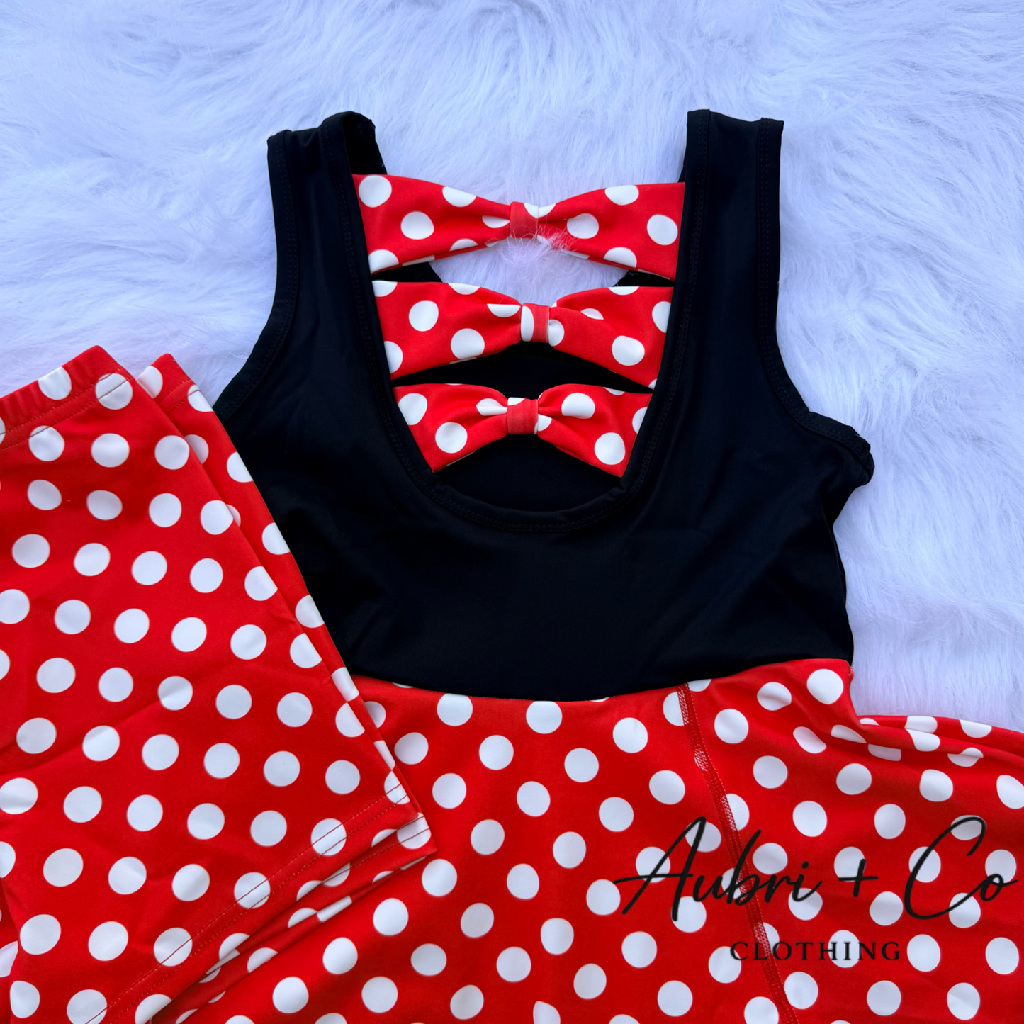 Red Polka Dot Bow Back Athletic Yoga Dress + Short Set