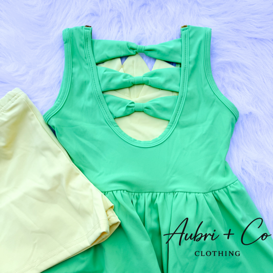 Bayou Princess Bow Back Athletic Yoga Dress + Short Set