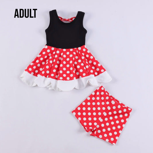 ADULT Red Polka Dot Athletic Yoga Dress + Short Set AUG VAULT