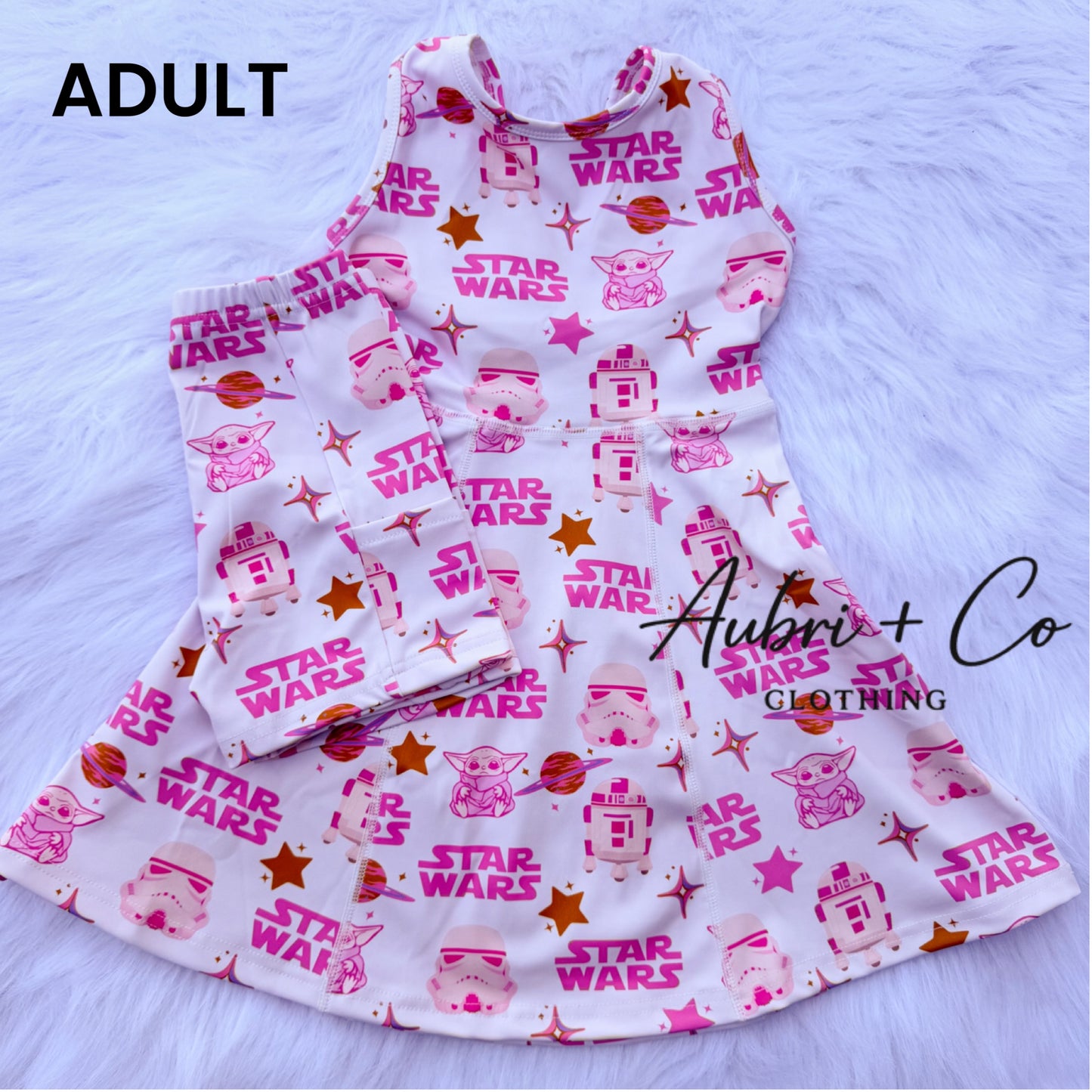 ADULT Pink Galaxy Athletic Yoga Dress + Short Set
