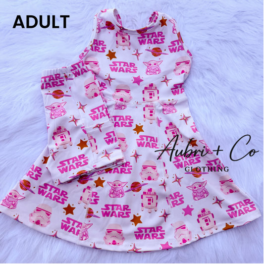 ADULT Pink Galaxy Athletic Yoga Dress + Short Set