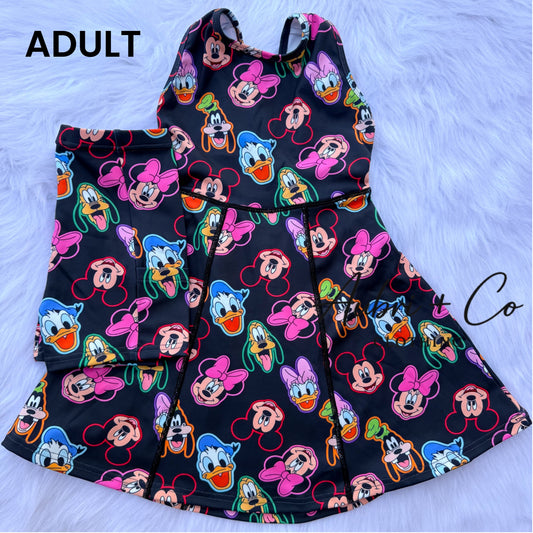 ADULT Neon Friends Athletic Yoga Dress + Short Set